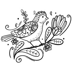 Bird. Spring bird. Coloring. Sketch. Hand drawing. For your design.