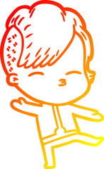 Obraz premium warm gradient line drawing cartoon girl wearing futuristic clothes