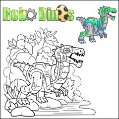 Cartoon robot dinosaur coloring book
