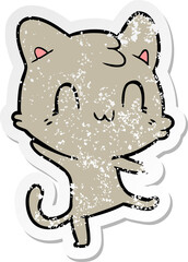 distressed sticker of a cartoon happy cat