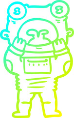 cold gradient line drawing cartoon alien gasping in surprise