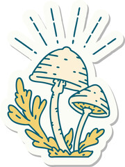 sticker of tattoo style mushrooms
