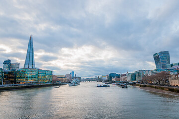Fototapeta premium London City Hall, The Shard Quarter, modern architecture and skyscrapers in London's center business district. United Kingdom