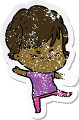 distressed sticker of a cartoon frustrated woman