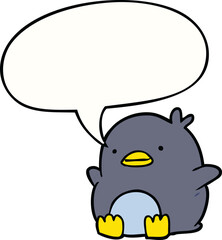 cute cartoon penguin and speech bubble