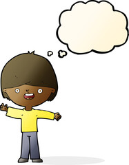 cartoon happy boy with thought bubble