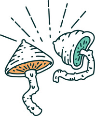 traditional tattoo style mushrooms