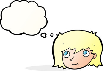 cartoon female face with thought bubble