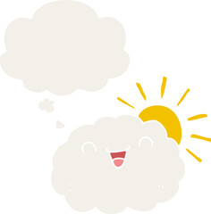 happy cartoon cloud and thought bubble in retro style