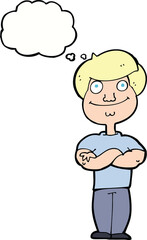 cartoon happy man with thought bubble