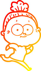 warm gradient line drawing cartoon happy old woman