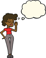 cartoon woman ignoring with thought bubble