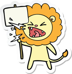 sticker of a cartoon roaring lion protester