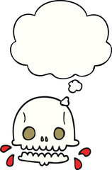 cartoon spooky skull and thought bubble