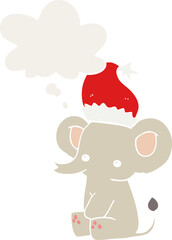 cute christmas elephant and thought bubble in retro style