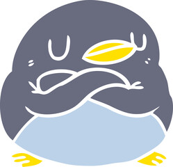 flat color style cartoon penguin with crossed arms