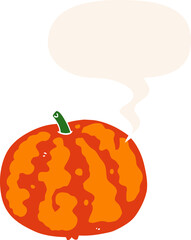 cartoon melon and speech bubble in retro style