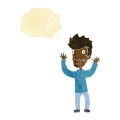 cartoon frightened man with thought bubble