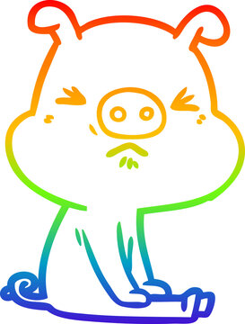 recommend clip art: rainbow gradient line drawing cartoon angry pig sat waiting