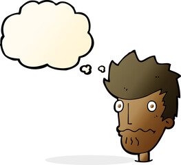 cartoon nervous man with thought bubble