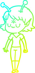 cold gradient line drawing cartoon alien girl