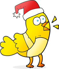 cartoon bird wearing christmas hat
