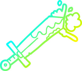 cold gradient line drawing bloody cartoon sword