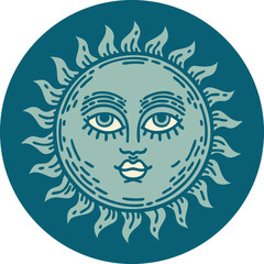 tattoo style icon of a sun with face
