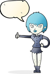 cartoon vampire girl giving thumbs up sign with speech bubble