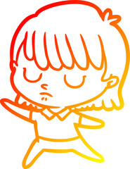 warm gradient line drawing cartoon woman