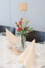 table setting for a wedding. Still life floral arrangement 