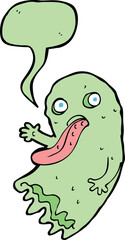 gross cartoon ghost with speech bubble