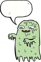 cartoon gross slime ghost with speech bubble