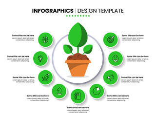 Infographic template. Growth concept. A plant with 9 steps