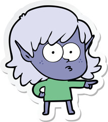 sticker of a cartoon elf girl pointing