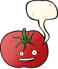 cartoon tomato with speech bubble