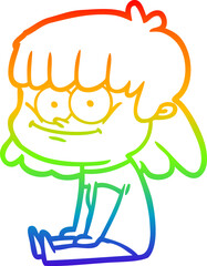 rainbow gradient line drawing cartoon girl smiling