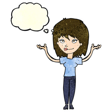 recommend clip art: cartoon woman shrugging with thought bubble