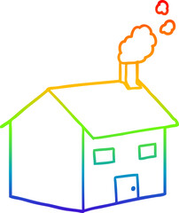 rainbow gradient line drawing cartoon house