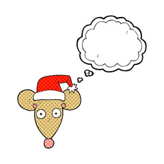 thought bubble cartoon mouse in christmas hat