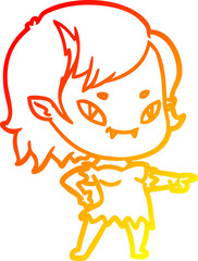 warm gradient line drawing cartoon friendly vampire girl pointing