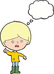 cartoon unhappy boy with thought bubble