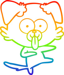 Fototapeta premium rainbow gradient line drawing cartoon dog with tongue sticking out