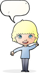 cartoon woman with idea with speech bubble