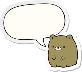cute cartoon sad bear and speech bubble sticker