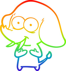 rainbow gradient line drawing happy cartoon elephant
