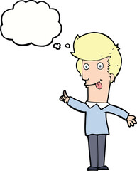 cartoon funny man with idea with thought bubble