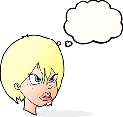 cartoon annoyed woman with thought bubble