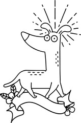 banner with black line work tattoo style surprised dog