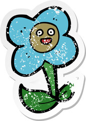 retro distressed sticker of a cartoon flower with face